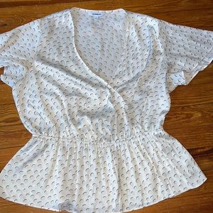 White and pink wrap blouse